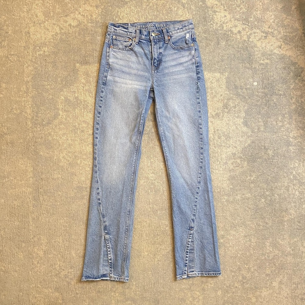 American Eagle 90s Bootcut Jeans Womens 00 Light Wash High Rise Denim Distressed